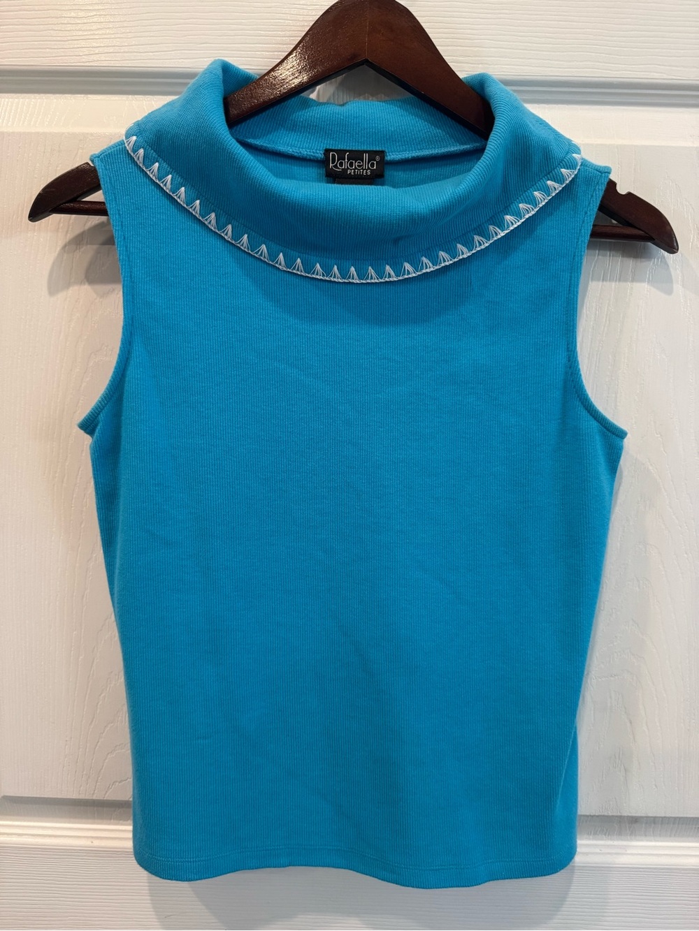 Rafaella Womens Turquoise Blue Ribbed Sleeveless Roll Neck Knit Top Size SP